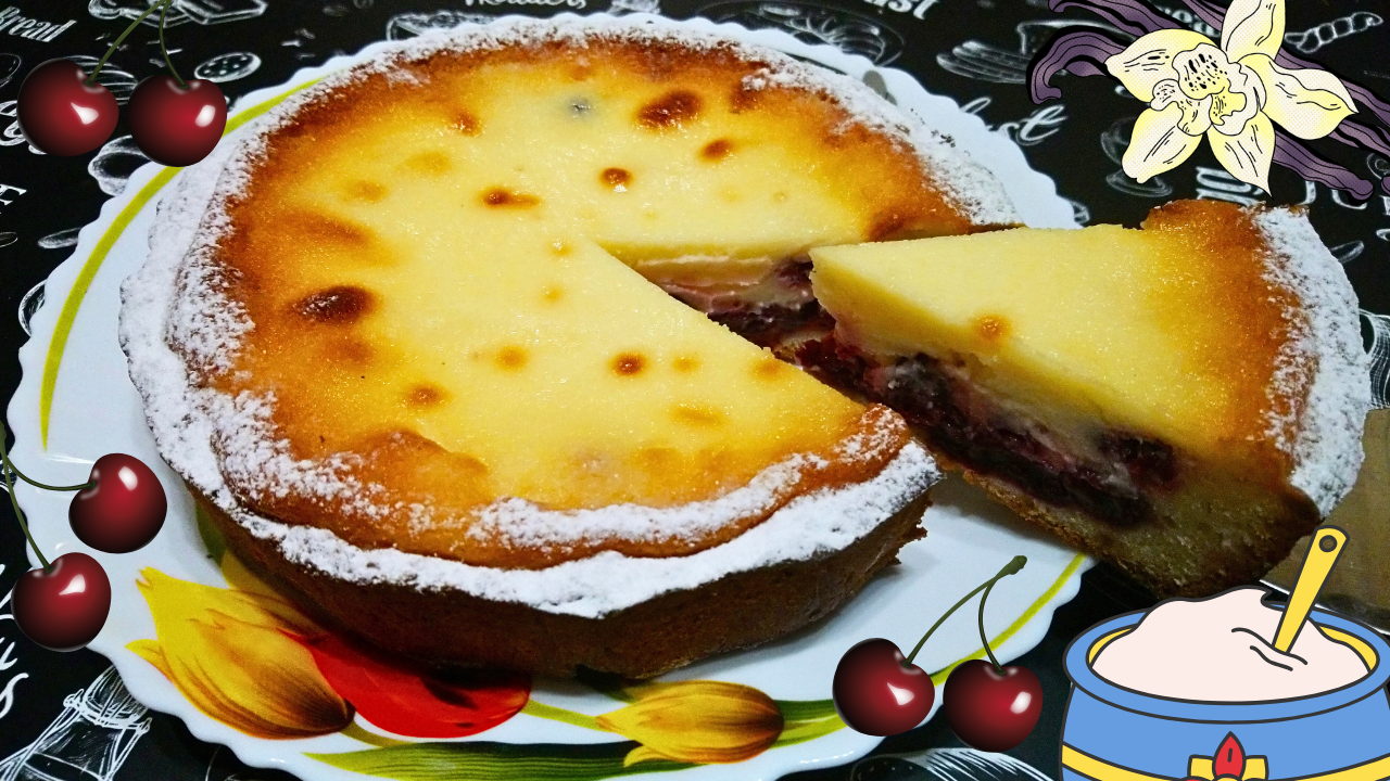 ЗАЛИВНОЙ ПЕСОЧНЫЙ ПИРОГ С ВИШНЕЙ / Вкусный пирог с вишней и сметанной заливкой смотреть онлайн