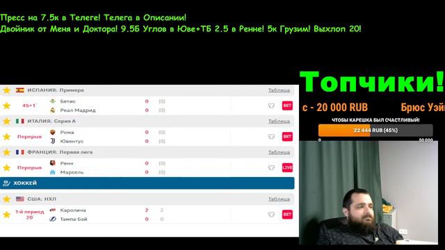 СТРИМ ПО СТАВКАМ! Рома-Ювентус! Ренн-Марсель! Бетис-Реал Мадрид! Каролина-Тампа Бэй! смотреть онлайн