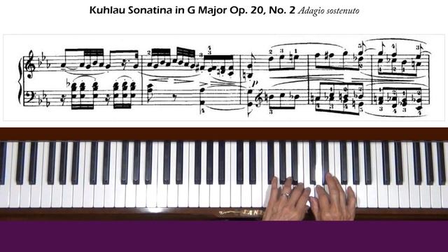 Kuhlau Sonatina in G Major Op. 20, No. 2 Adagio Piano Tutorial смотреть онлайн
