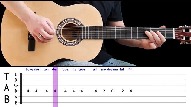LOVE ME TENDER | Easy guitar melody lesson for beginners (with tabs) - Elvis Presley смотреть онлайн