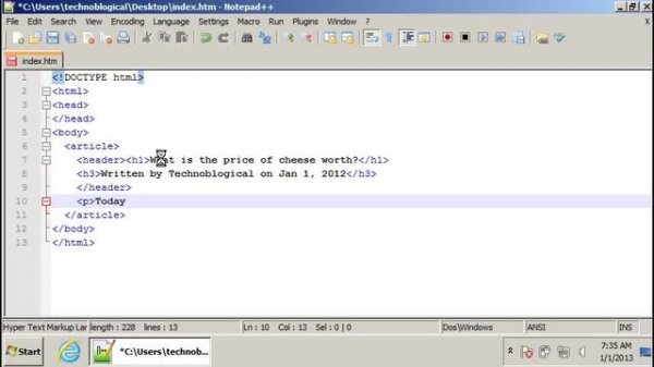 Learn HTML code: header tag