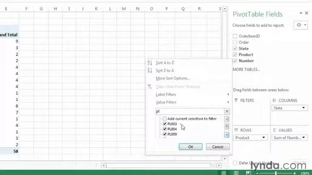 Filtering a PivotTable using a search filter from the Course Excel 2013 Pivot Tables in Depth смотреть онлайн