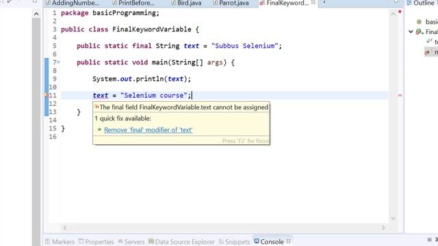 13. Java Basics for Selenium - Java Non Access Modifiers - Final Keyword смотреть онлайн