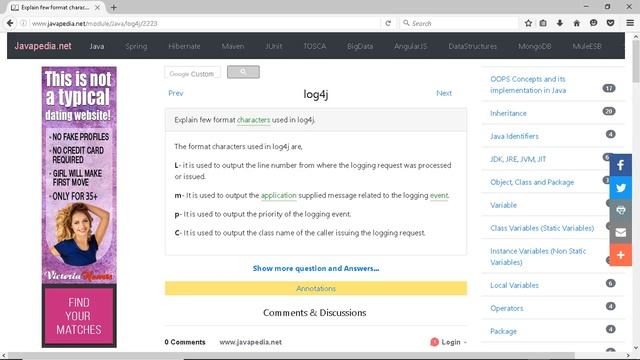 Explain few format characters used in log4j.
| javapedia.net смотреть онлайн