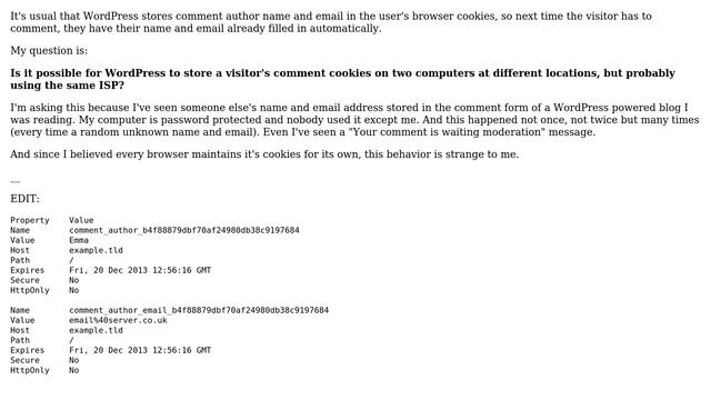 Wordpress: Can WordPress store comment cookies on two different computers? смотреть онлайн