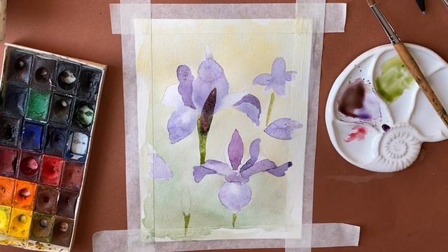 Как нарисовать ирисы в саду. Акварельная живопись. Весна смотреть онлайн
