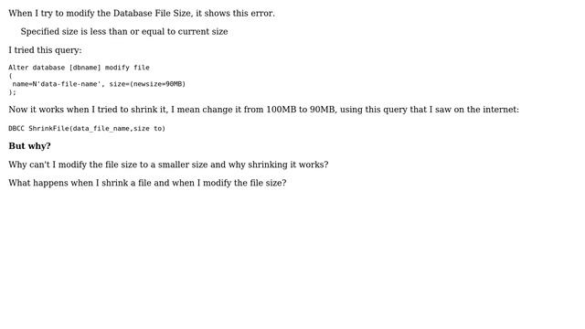 Databases: SQL Server: modify data file size and shrink смотреть онлайн
