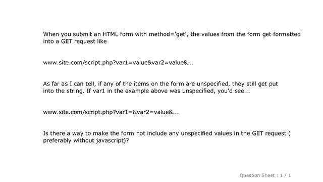HTML : How to exclude unspecified form items from HTML GET request смотреть онлайн