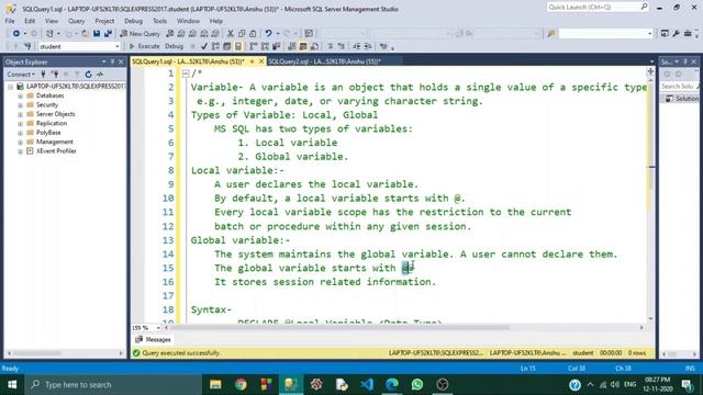 Variable in SQL | What is Variable in SQL | Type of Variable | Local & Global Variable смотреть онлайн