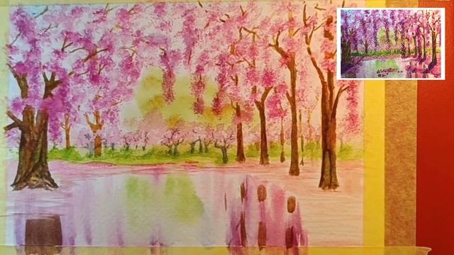 Watercolor. Blooming garden.Flower.DRAWING FOR BEGINERS.Цветущий сад акварелью. Для начинающих. смотреть онлайн