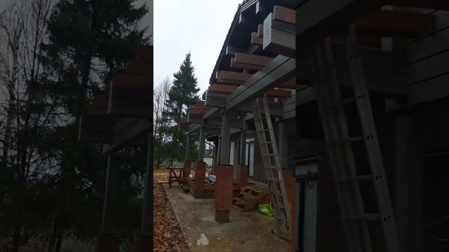 Деревянный козырёк (навес) кроме монолитным поликпрбонатом 10 мм