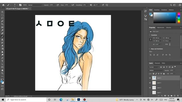 Coloring Blue Hair Girl Digital Painting Brush Photoshop смотреть онлайн