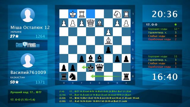 Chess Game Analysis: Міша Остапюк 12 - Василий761009 : 0-1 (By ChessFriends.com) смотреть онлайн