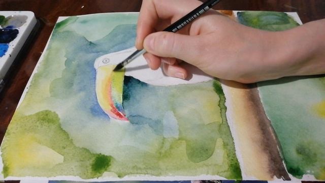 Рисуем тукана, как нарисовать экзотическую птицу, рисуем акварелью, рисовать легко, творим с детьми смотреть онлайн