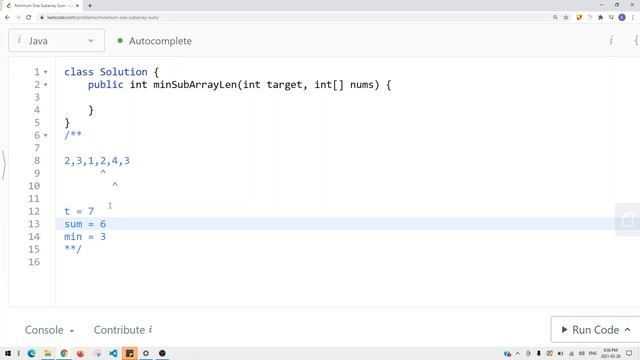 [Java] Leetcode 209. Minimum Size Subarray Sum [Sliding Window #1] смотреть онлайн
