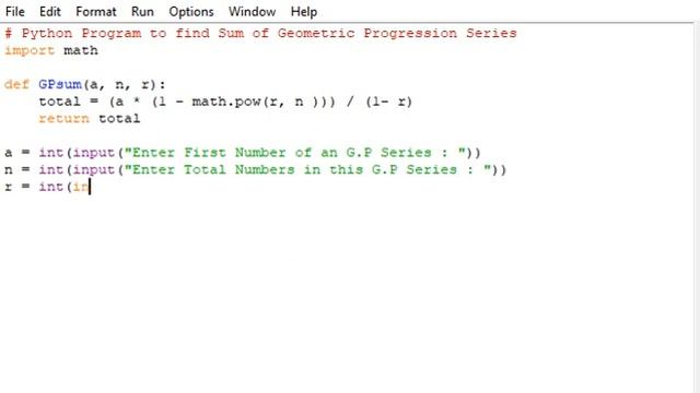 Python Program to find Sum of Geometric Progression Series смотреть онлайн