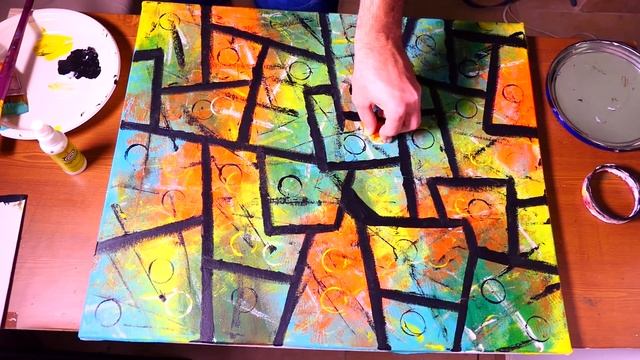 Modern Cubic Abstract Painting | Fun With Acrylics | Creating Texture Surface With Random Tools смотреть онлайн
