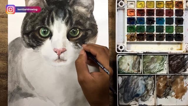 Realistic Cat Painting in Watercolor смотреть онлайн