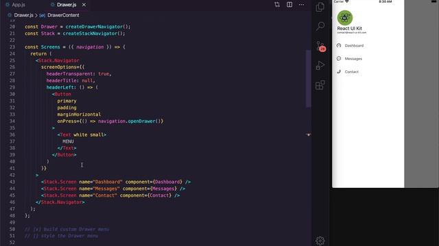 Drawer menu screen transitions using react-navigation v5 - React Native смотреть онлайн