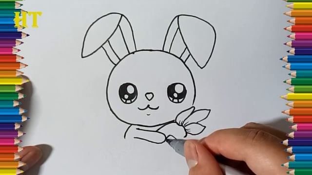 How to draw a bunny cute and easy for beginners - Cartoon Rabbit drawing and coloring смотреть онлайн