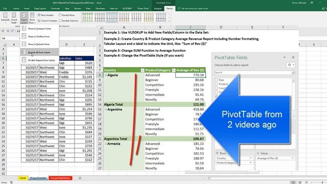 Excel Basics 22: Set Default PivotTable Layout & Options in Excel 2016 Office 365 or Later смотреть онлайн