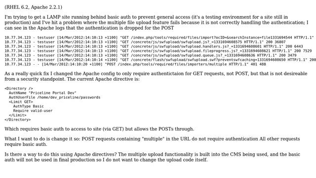 Apache: require basic auth, except for specific POST requests смотреть онлайн