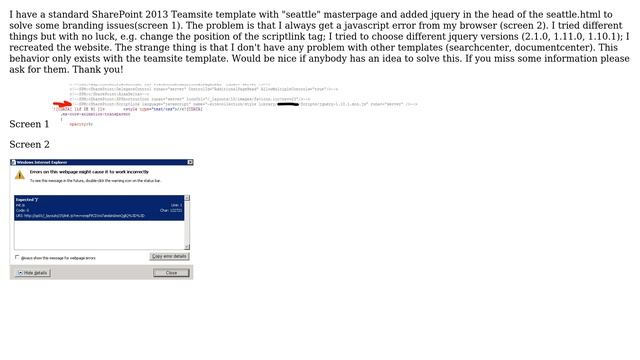 Sharepoint: JavaScript error while added jquery library to standard teamsite (2 Solutions!!) смотреть онлайн