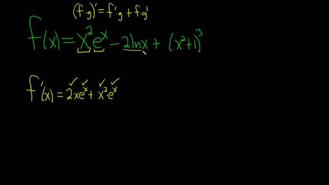How To Find The Derivative Of F(x) = X^2*e^x - 2ln(x) + (x^2 + 1)^3 Using The Product And Chain Rul