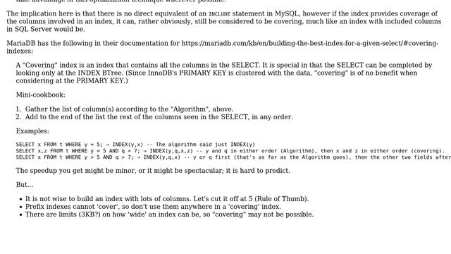 Databases: Does mysql or mariadb have the concept of SQL Server's "included columns" for indexes? смотреть онлайн