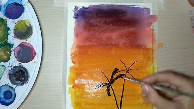 Как нарисовать пальмочки гуашью. Картина за три минути смотреть онлайн