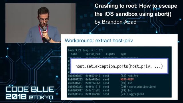 [CB18] Crashing to root: How to escape the iOS sandbox using abort() by Brandon Azad смотреть онлайн