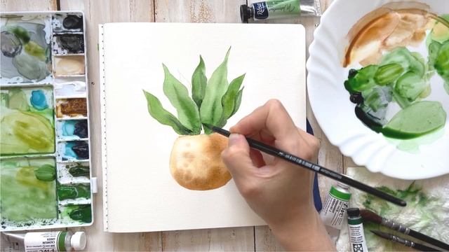 Как нарисовать цветок в горшке акварелью. Урок рисования для начинающих смотреть онлайн