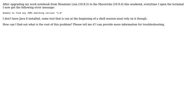 After upgrade to OSX Mavericks: "Unable to find any JVMs matching version 1.6" смотреть онлайн
