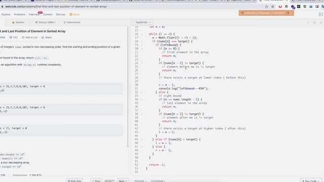 Find First and Last Position of Element in Sorted Array - Leetcode 34 (typescript) смотреть онлайн
