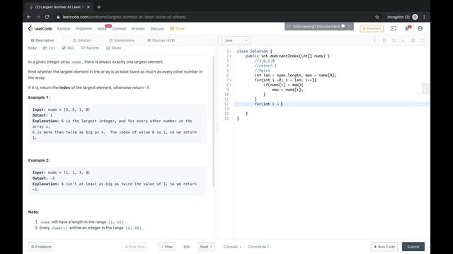 747. Largest Number Atleast Twice Of Others Solution Explained - Java смотреть онлайн
