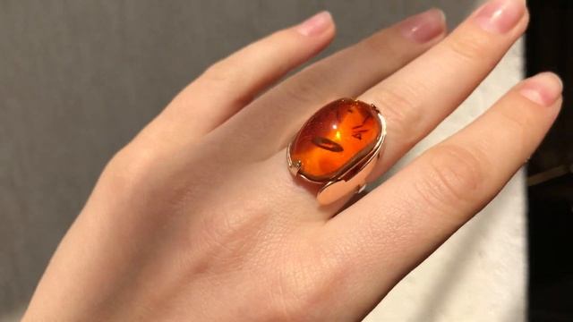 КОЛЬЦО  ЯНТАРЬ  ЗОЛОТОЕ  583 ПРОБА  СССР  СОВЕТСКОЕ 