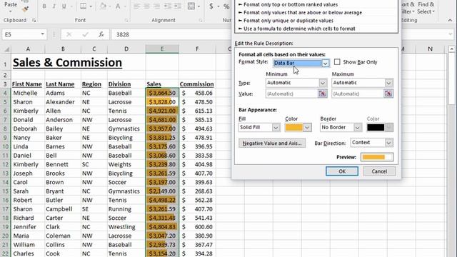 Excel 2016 - Conditional Formatting - Configuring Data Bar Rules смотреть онлайн
