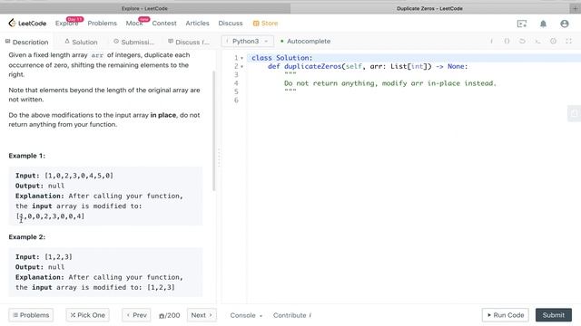 Leetcode 1089. Duplicate Zeros Python Solution смотреть онлайн