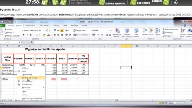 Egzamin Excel- moduł 4 ECDL- test 4.6 смотреть онлайн