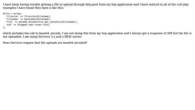 Drupal: Does service module expect Base64 encoding for file uploads through http-post (drupal 7)? смотреть онлайн