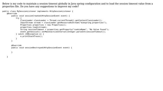 Maintaining session timeout globally in java spring configuration смотреть онлайн