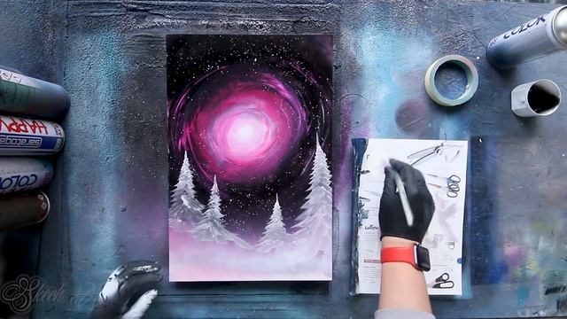 Pink Forrest covered in snow SPRAY PAINT ART by Skech смотреть онлайн