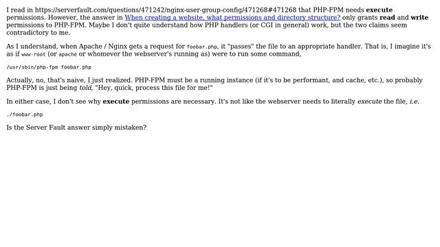 Do PHP-FPM (and other PHP handlers) need execute permissions on the PHP files they're serving? смотреть онлайн