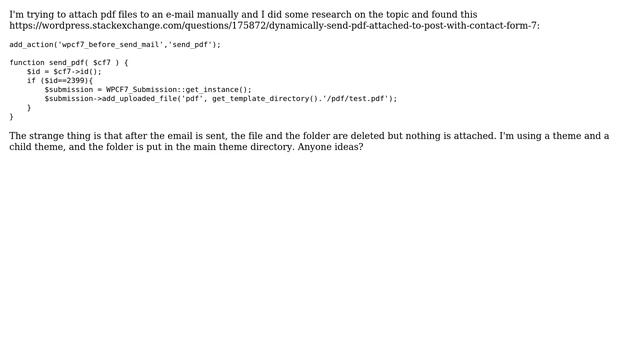 Wordpress: Attaching a pdf to Contact Form 7 e-mail via functions.php смотреть онлайн