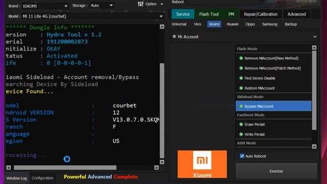 Mi 11 Lite 4G (courbet) Bypass Mi Account And FRP By Hydra Tool