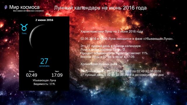 Лунный календарь на июнь 2016 года. Благоприятные дни смотреть онлайн