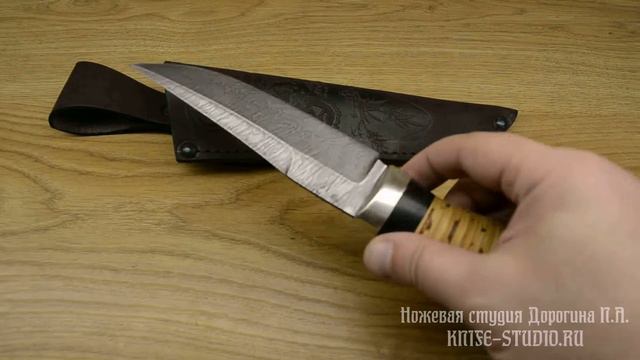 Нож из дамасской стали "Нижегородец" с рукоятью из бересты и граба видео смотреть онлайн