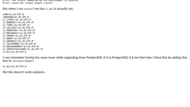 Upgrade PostgreSQL 9.4 to 9.5 : LC_ALL unset смотреть онлайн