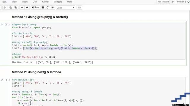 Python | Categorize the given list by string size-using groupby() & sorted() смотреть онлайн