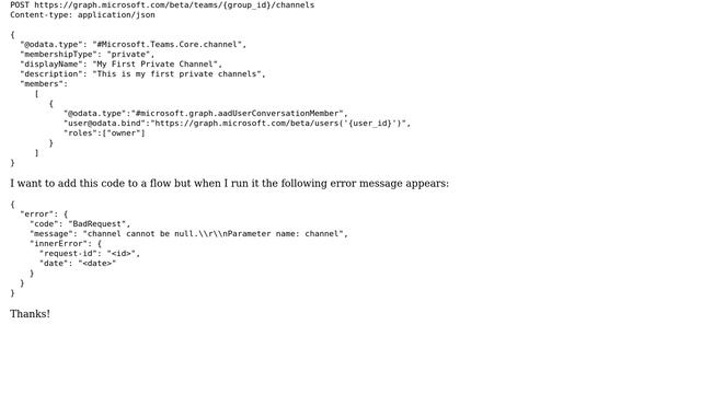 What's wrong with the Create Private Channel JSON and/or Graph API via Power Automate? смотреть онлайн